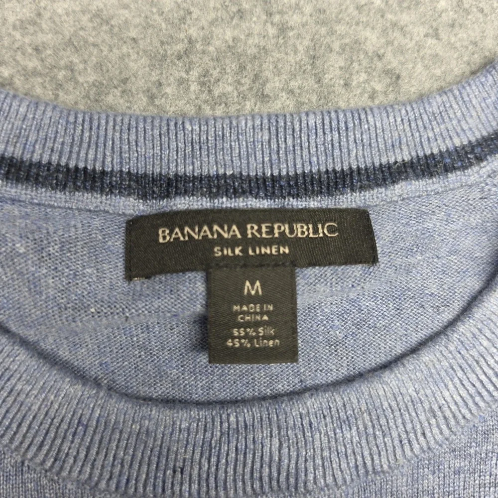 Banana Republic Mens Blue Silk Linen Blend Crewneck Sweater Medium Heathered